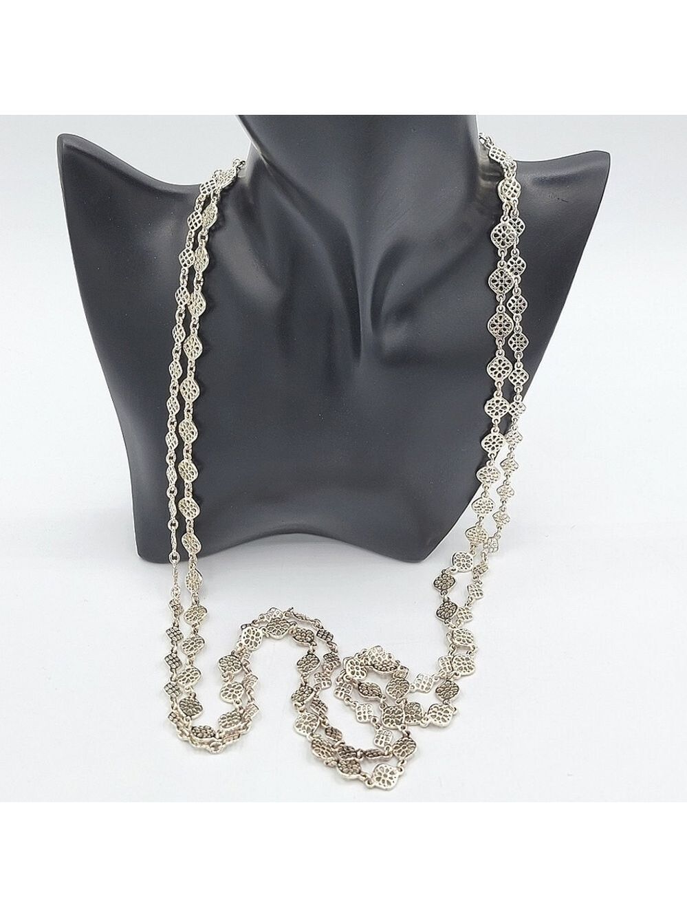 Stella & Dot Silver Tone Double Stranded Necklace #1962